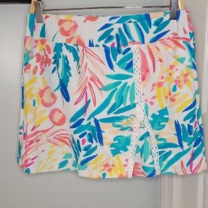 Aryeh White Tropical Print Lace Trim Athletic Shorts Size Large
